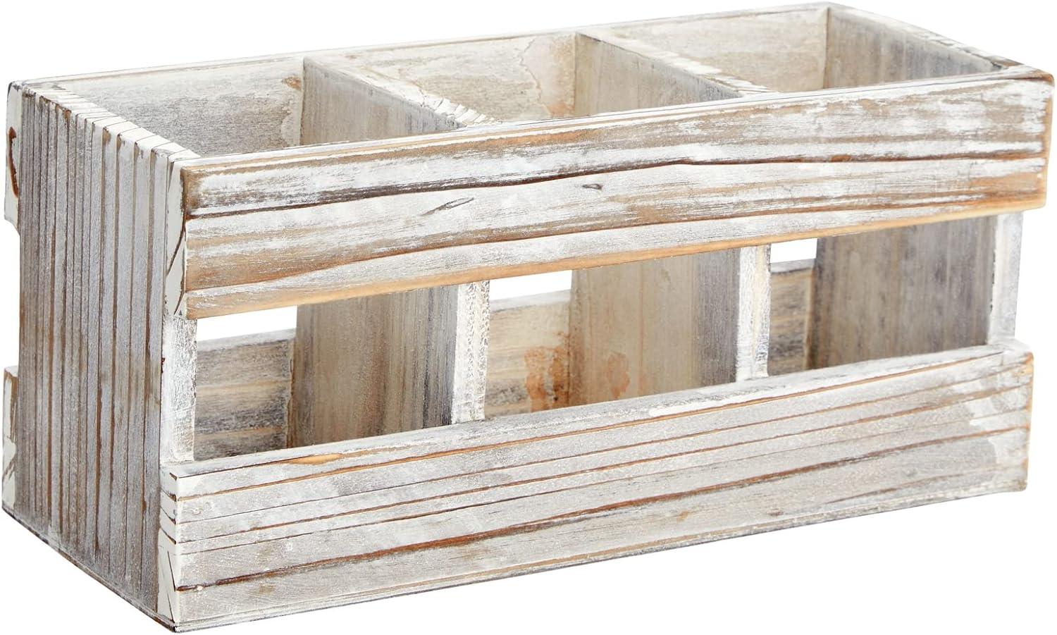 Juvale Rustic-Style Desk Pencil Holder with 3 Compartments - Farmhouse Decor and Wooden Organizer for Office Accessories