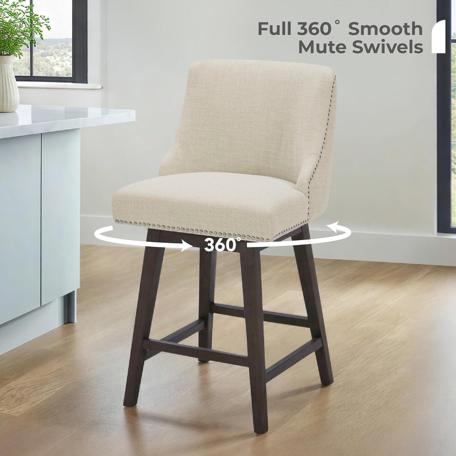CHITA 26 inch Fabric Swivel Upholstered Counter Height Bar Stools with Full Back, Set of 2, Linen