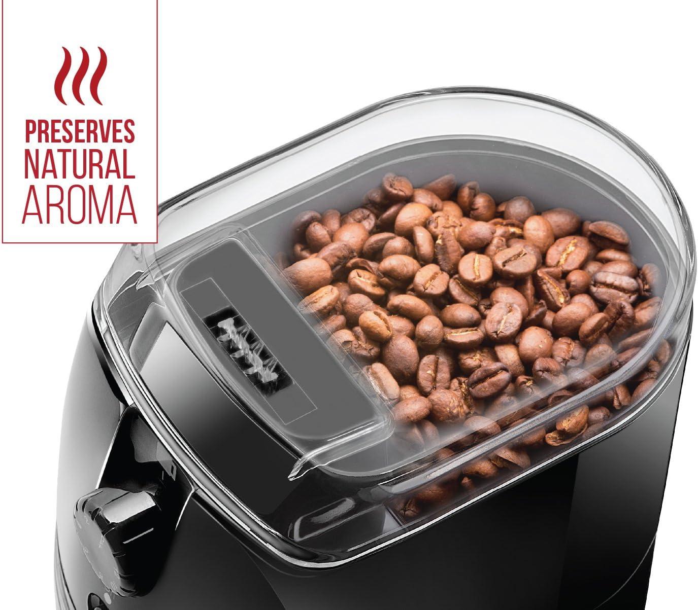 Chefman Coffee Grinder Electric Burr Mill 8oz Beans Large Hopper Easy One Touch Operation, Cleaning Brush Included Black