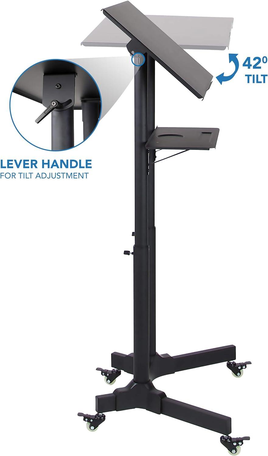 Mount-It! Mobile Standing Height Desk, Portable Podium and Rolling Presentation Lectern, Laptop Stand Up Desk with Caster Wheels