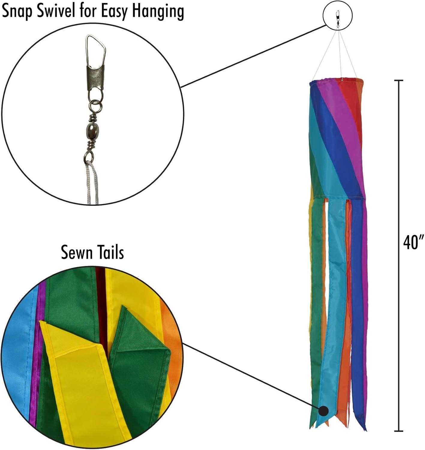 In the Breeze 4152 — Rainbow Diagonal Windsock, 40-Inch — Colorful Hanging Decoration for Yards and Gardens
