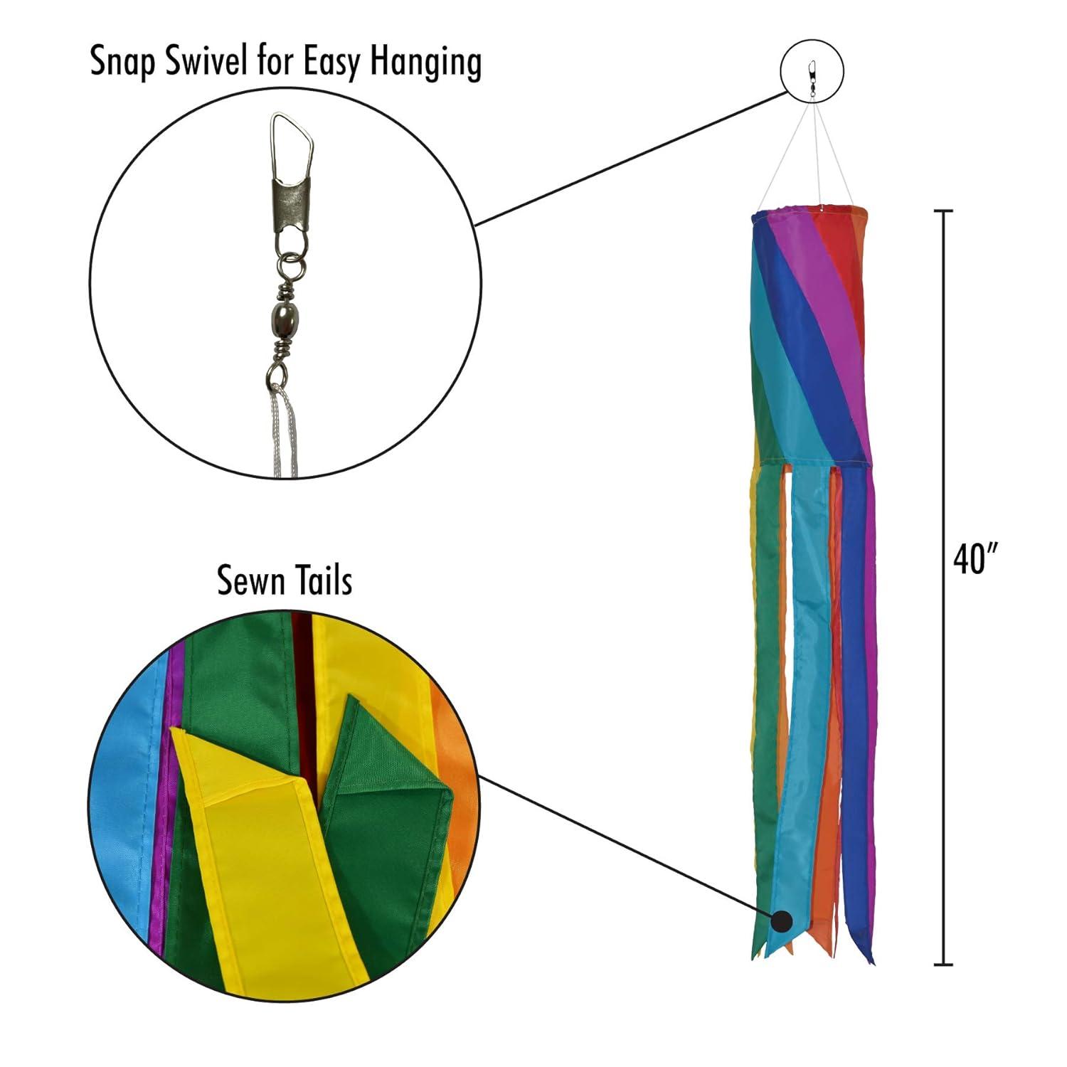 In the Breeze 4152 — Rainbow Diagonal Windsock, 40-Inch — Colorful Hanging Decoration for Yards and Gardens