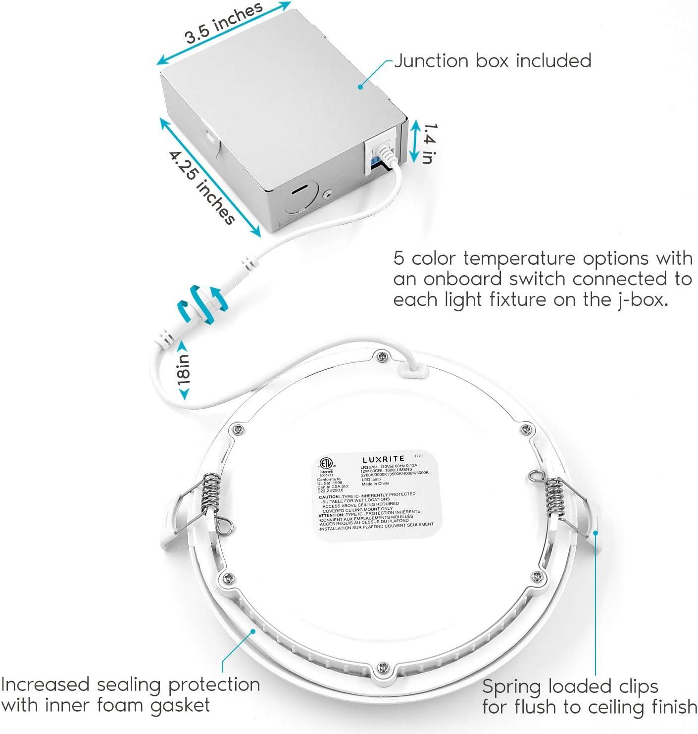 5.91'' Selectable Color Temperature Dimmable Air-Tight IC Rated LED Canless Recessed Lighting Kit