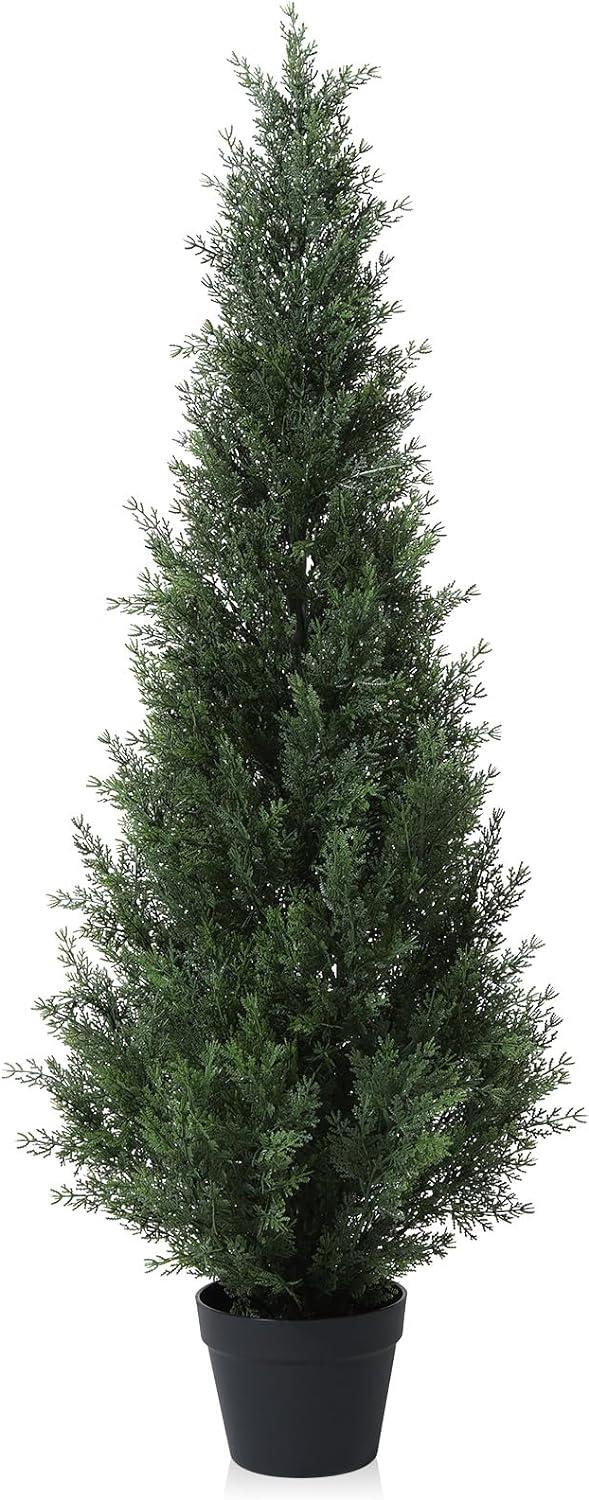 4-Foot Green Artificial Cedar Topiary Tree in Black Pot