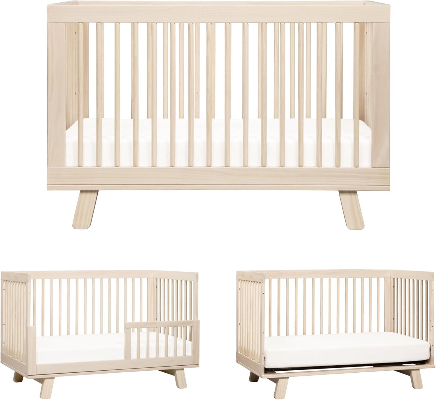 Babyletto Hudson Washed Natural Wood 3-in-1 Convertible Baby Crib with Toddler Bed Conversion Kit