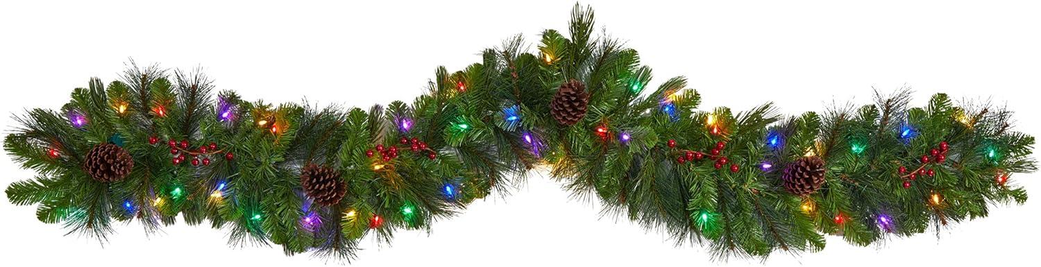 6ft Multicolored LED Fir Garland with Pinecones and Berries