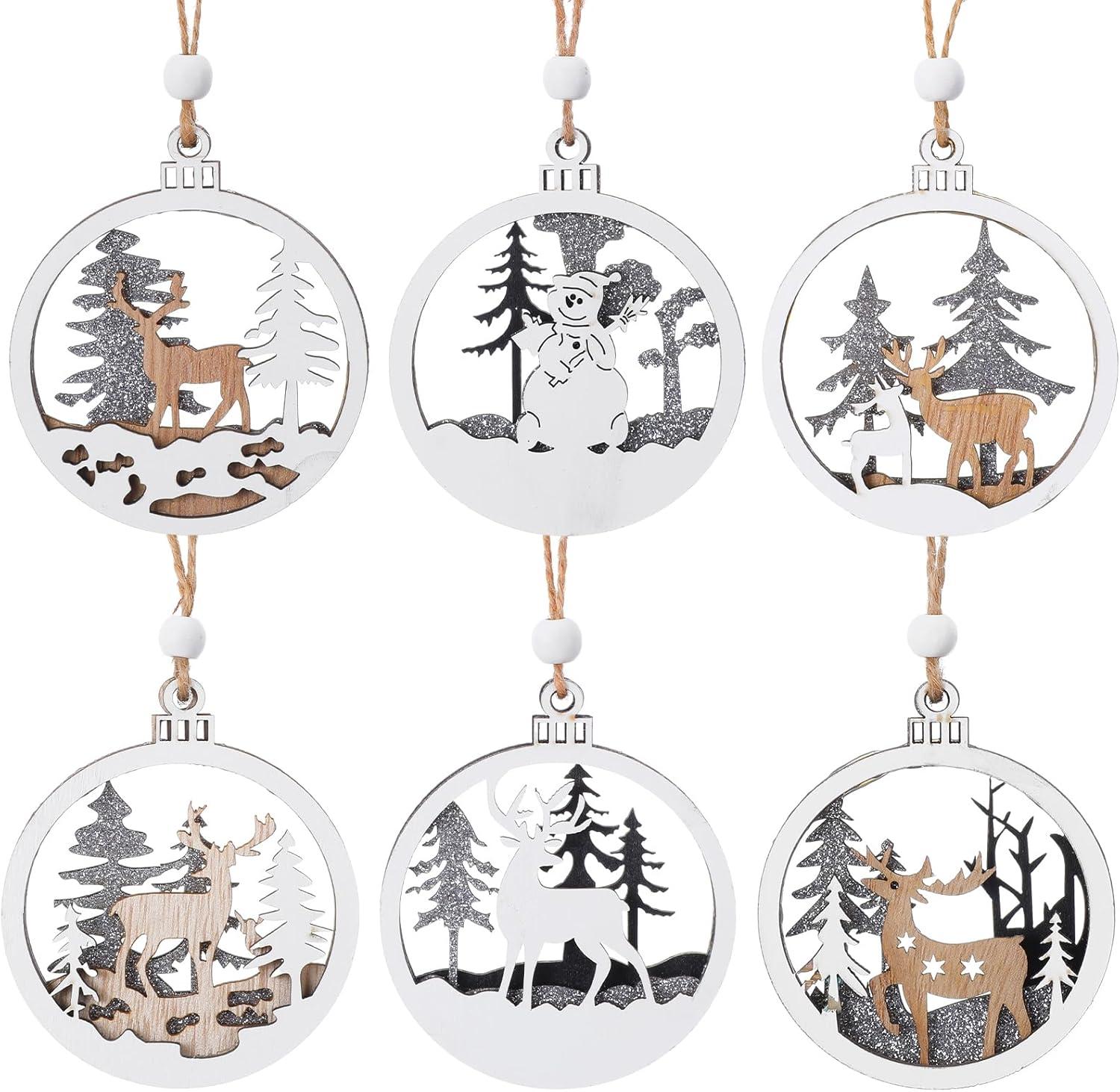 JOYFY 6pcs Christmas Hanging Ornaments Xmas Wooden Hanging Reindeer Ornament for Christmas Tree