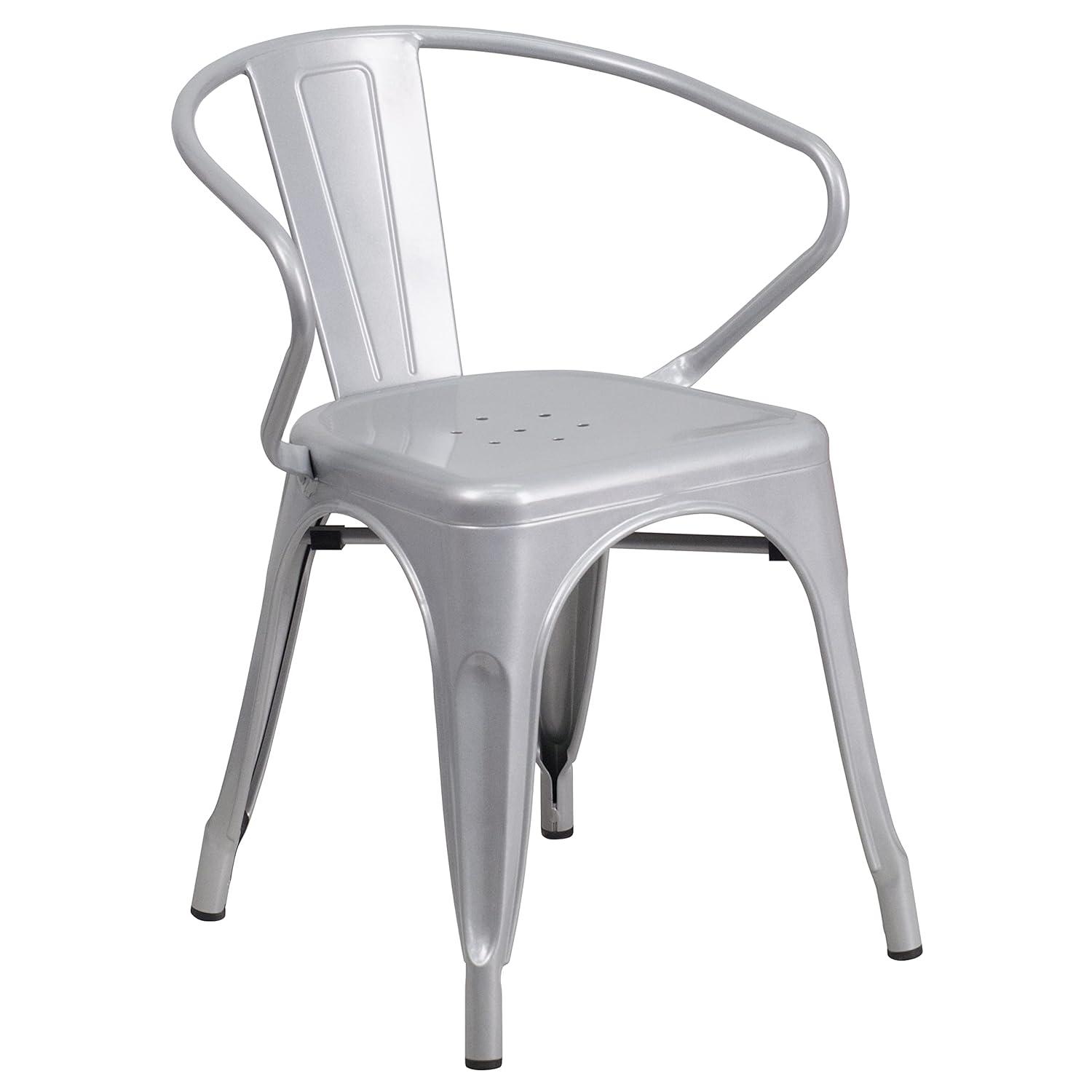 Flash Furniture Oakley Commercial Grade 31.5" x 63" Rectangular Silver Metal Indoor-Outdoor Table Set with 6 Arm Chairs