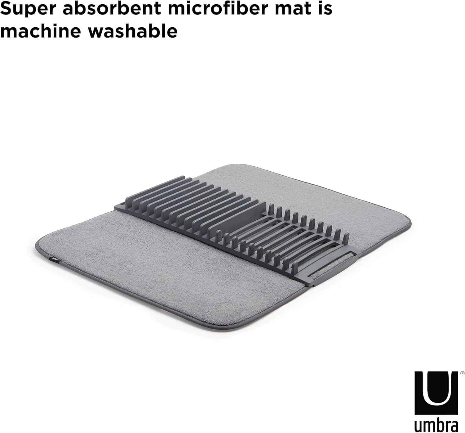 Charcoal Foldable Plastic Dish Drying Rack with Mat