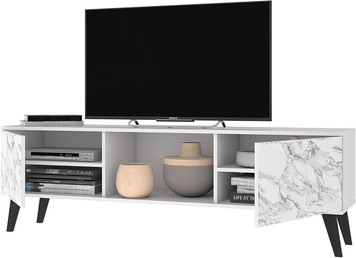 Doyers TV Stand for TVs up to 60" Brown - Manhattan Comfort: Entertainment Center with Open Shelves, Cable Management