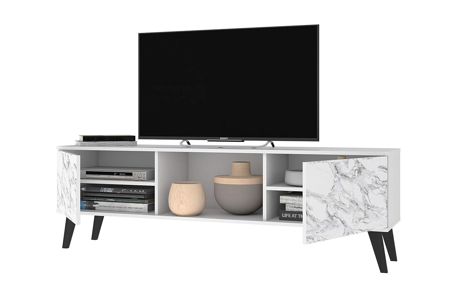 Doyers TV Stand for TVs up to 60" Brown - Manhattan Comfort: Entertainment Center with Open Shelves, Cable Management