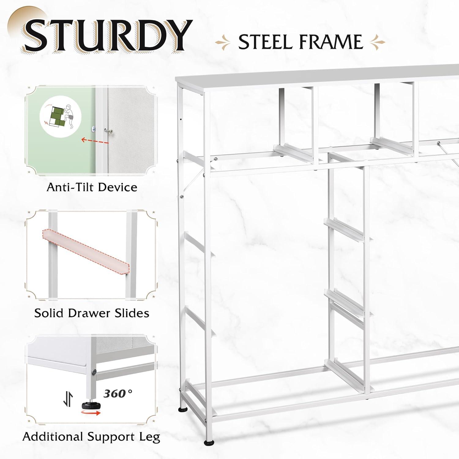 Yanming Fabric Storage Dresser with 9 Drawers, Steel Frame and Wooden Top for Bedroom, Closet, Entryway and Nursery, White