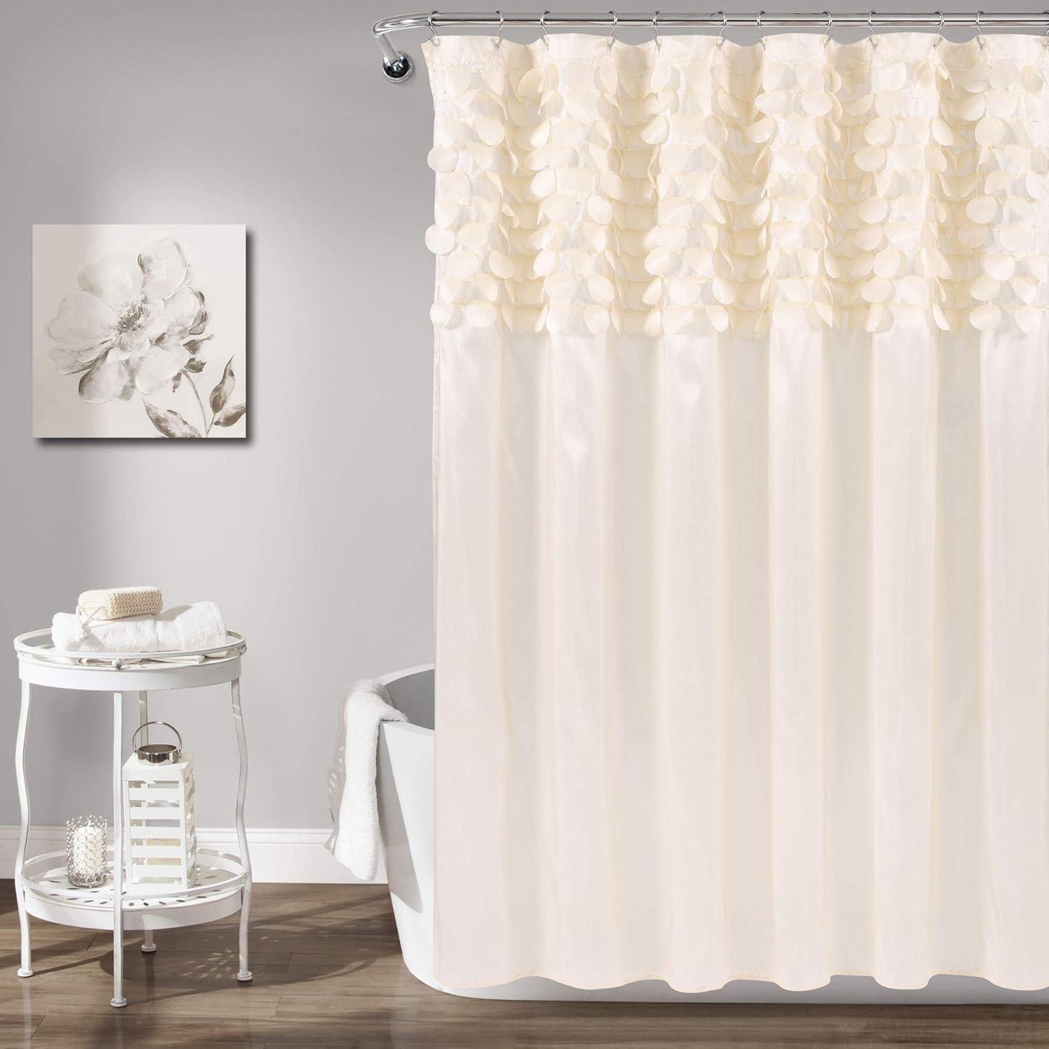 Beige Textured Polyester Shower Curtain with 3D Circle Design