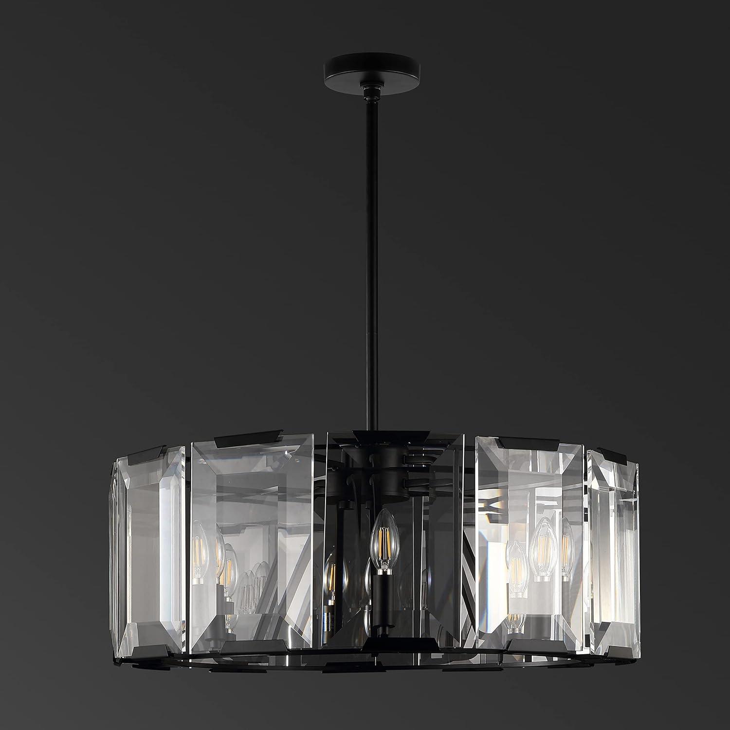 Esperanza Sleek Black Metal and Emerald-Cut Crystal Chandelier