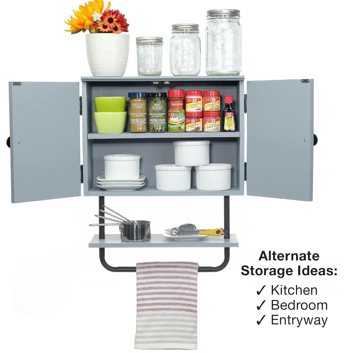 Excello Global Products Barndoor Bathroom Wall Cabinet, Space Saver Storage Cabinet Kitchen Medicine Cabinet with Adjustable Shelf and Towel Bar, Rustic Gray - EGP-HD-0355A