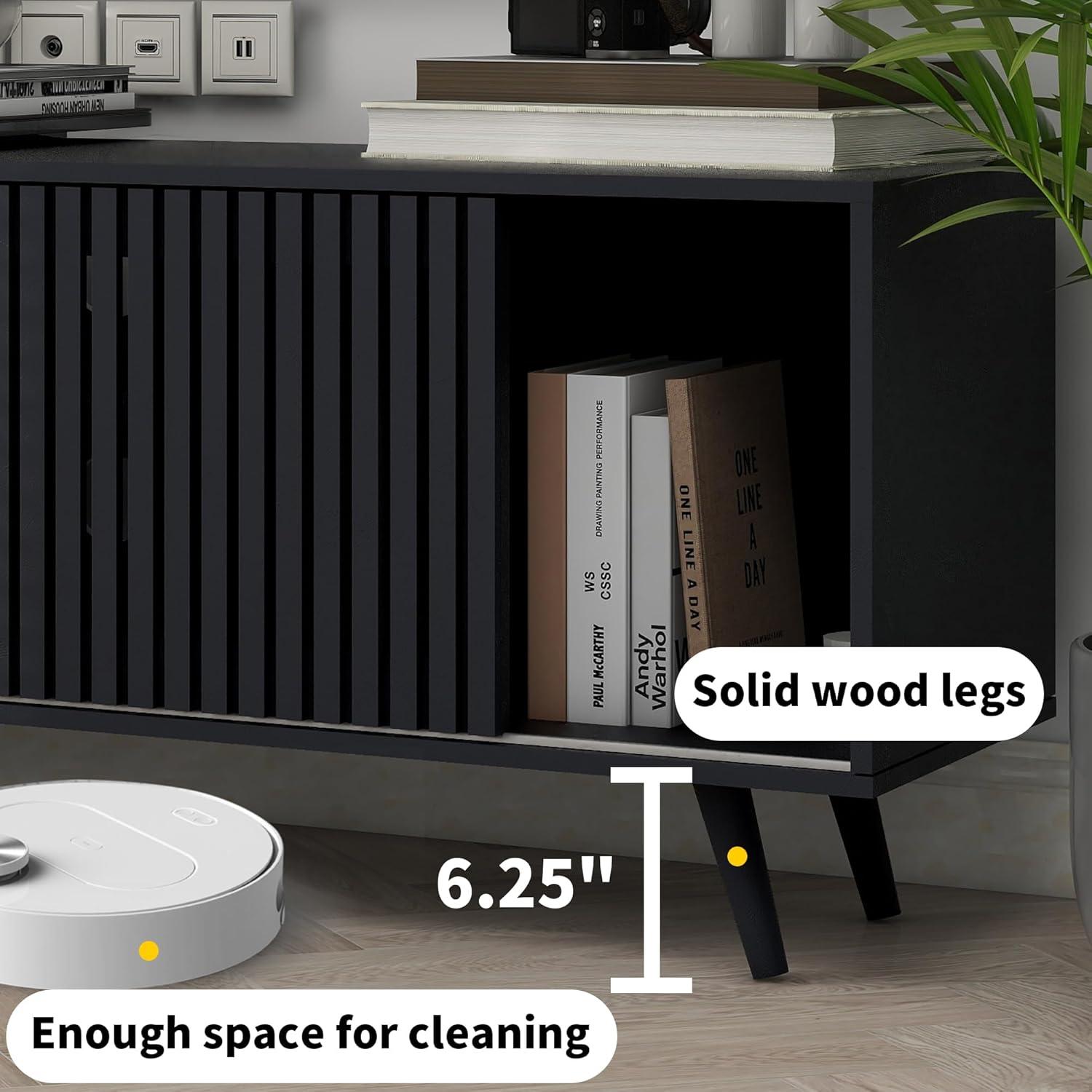 George Oliver Modern TV Stand for Televisions up to 70 Inches, with Sliding Doors and Storage, Television Stands, TV Consoles, Media Consoles for Living Room