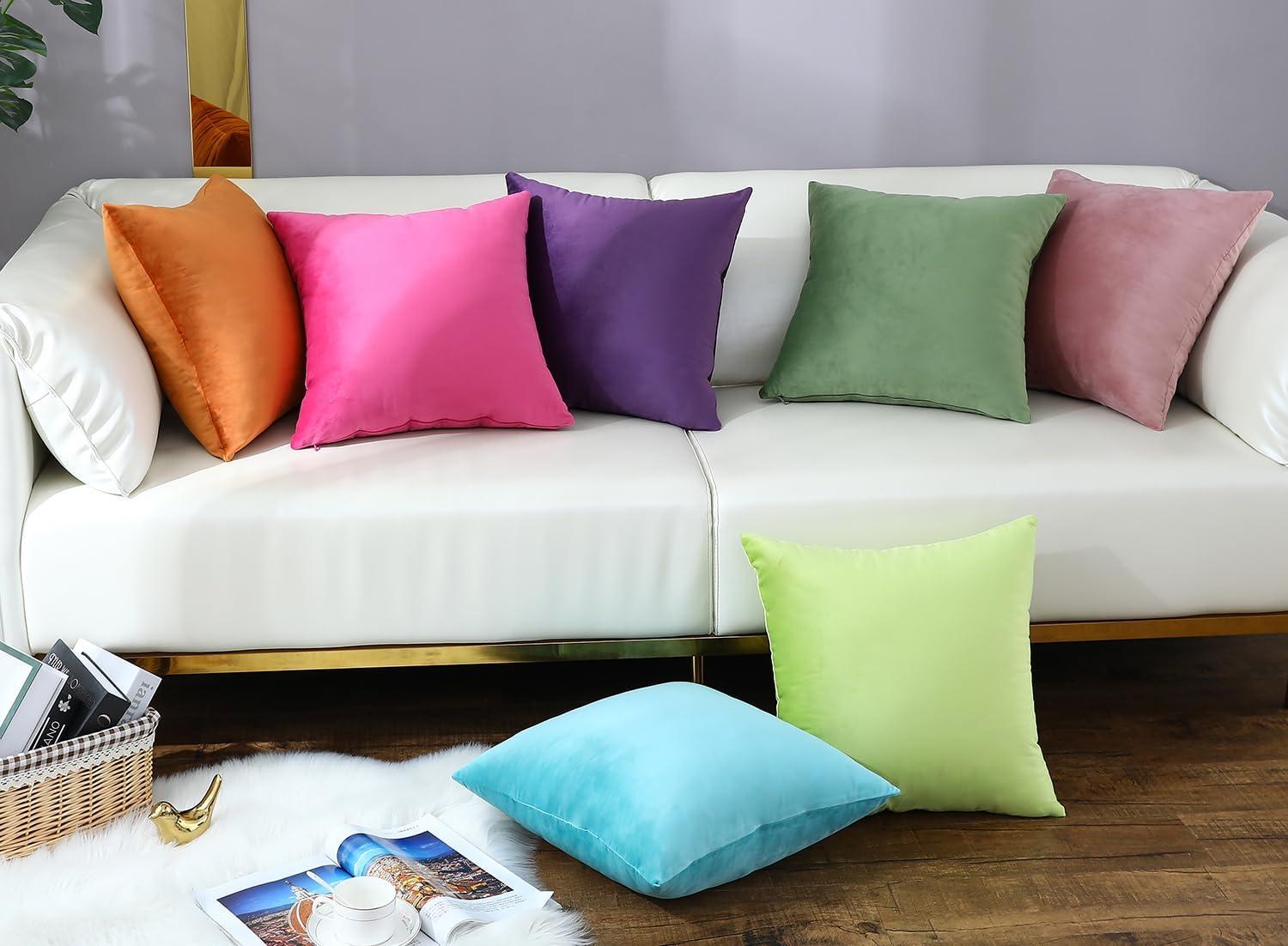 Toptie Set of 2 Velvet Pillow Covers 18" x 18", Throw Cushion Case for Sofa Bedroom (Beige)