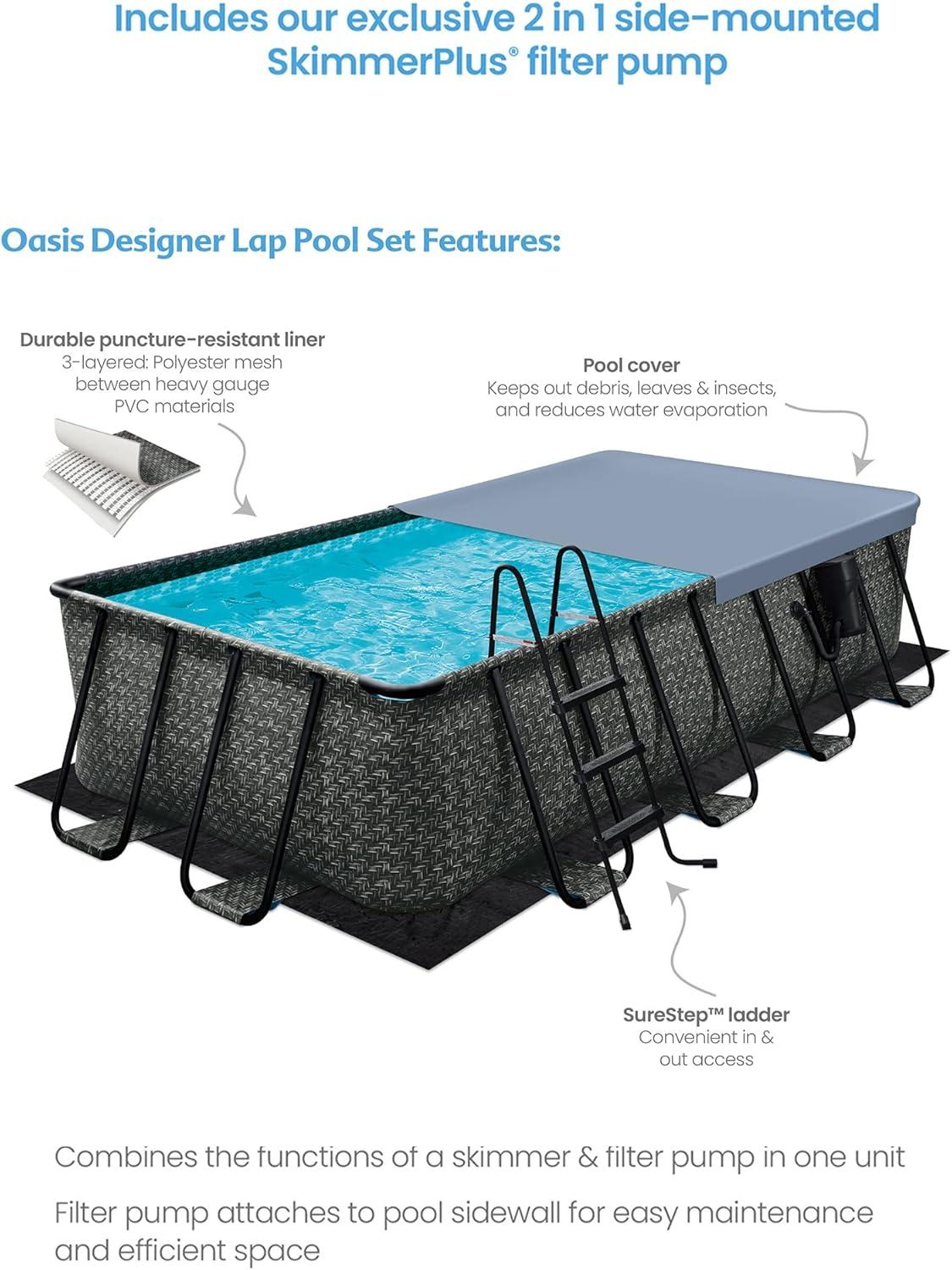 Open Box 16'x8'x42" Oasis Rectangle Outdoor Above Ground Swimming Pool, Gray