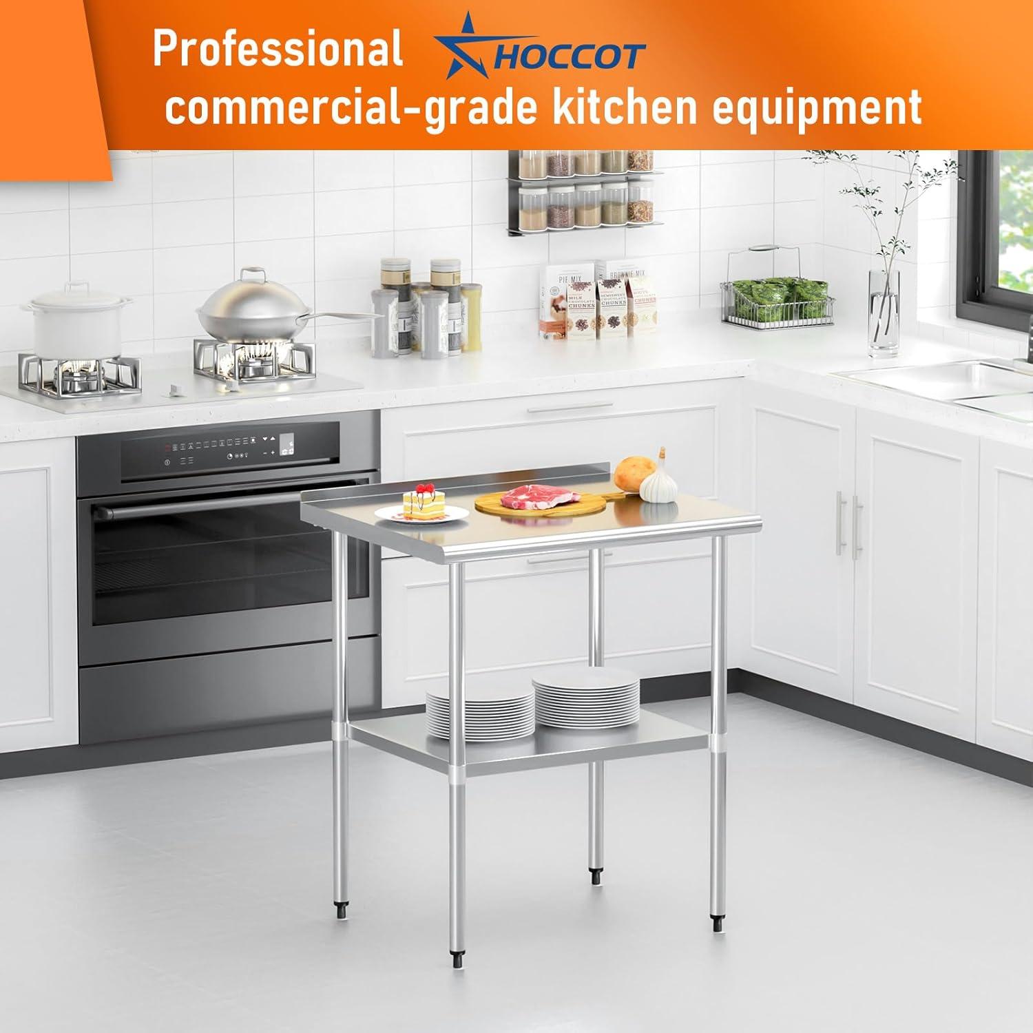 Stainless Steel Table 24" x 30" with Adjustable Undershelf and Backsplash, Commercial Metal Workstations for Kitchen, Garage, Outdoor BBQ