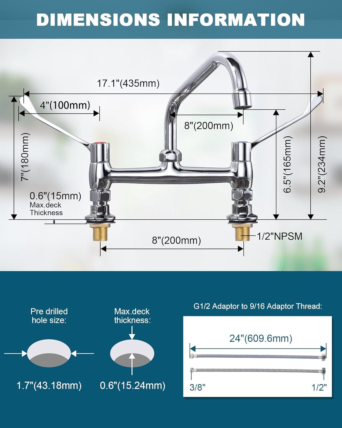 Polished Chrome Double Handle Wall Mount Commercial Faucet