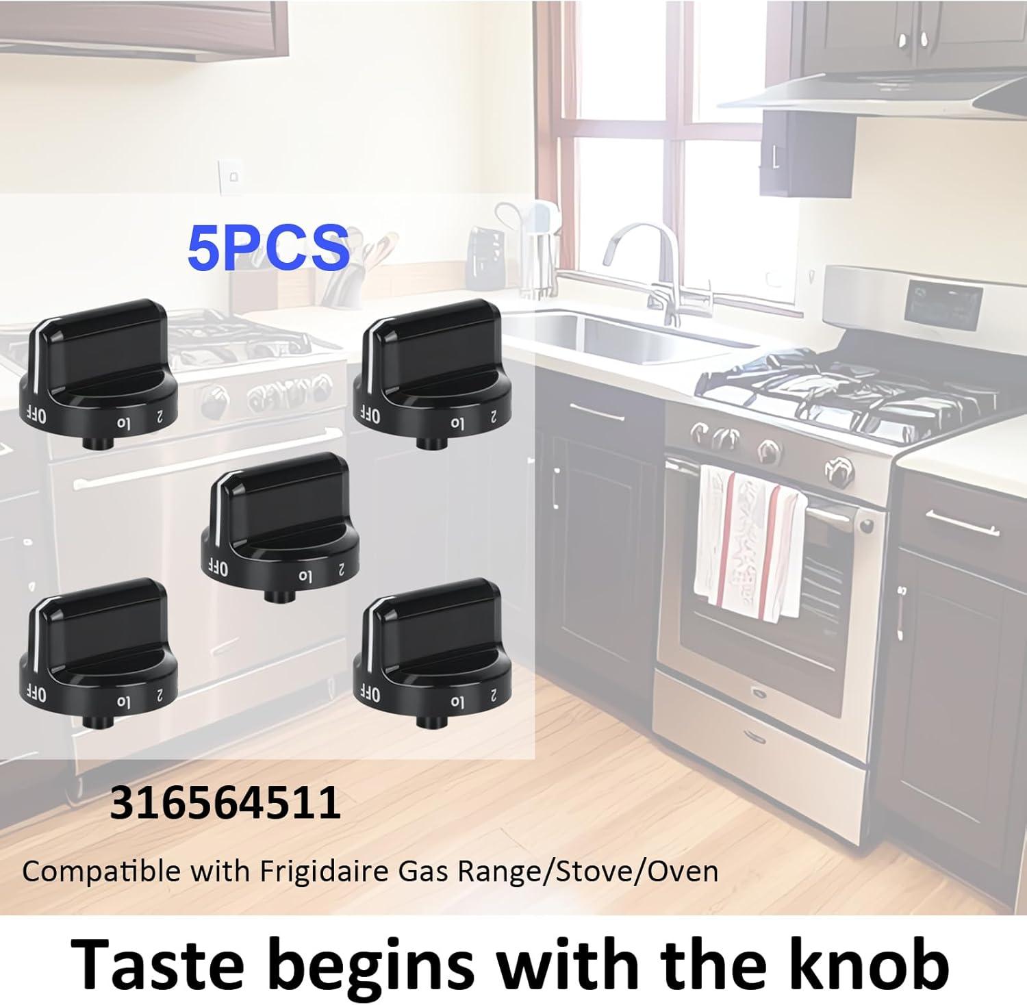 Upgrade 316564511 Stove Knobs Replacements, Only Compatible with Frigidaire Gas Range/Oven/Stove Knobs, Cooktop Burner Control Knob Replacement Part for AP4433359 (5 Packs)