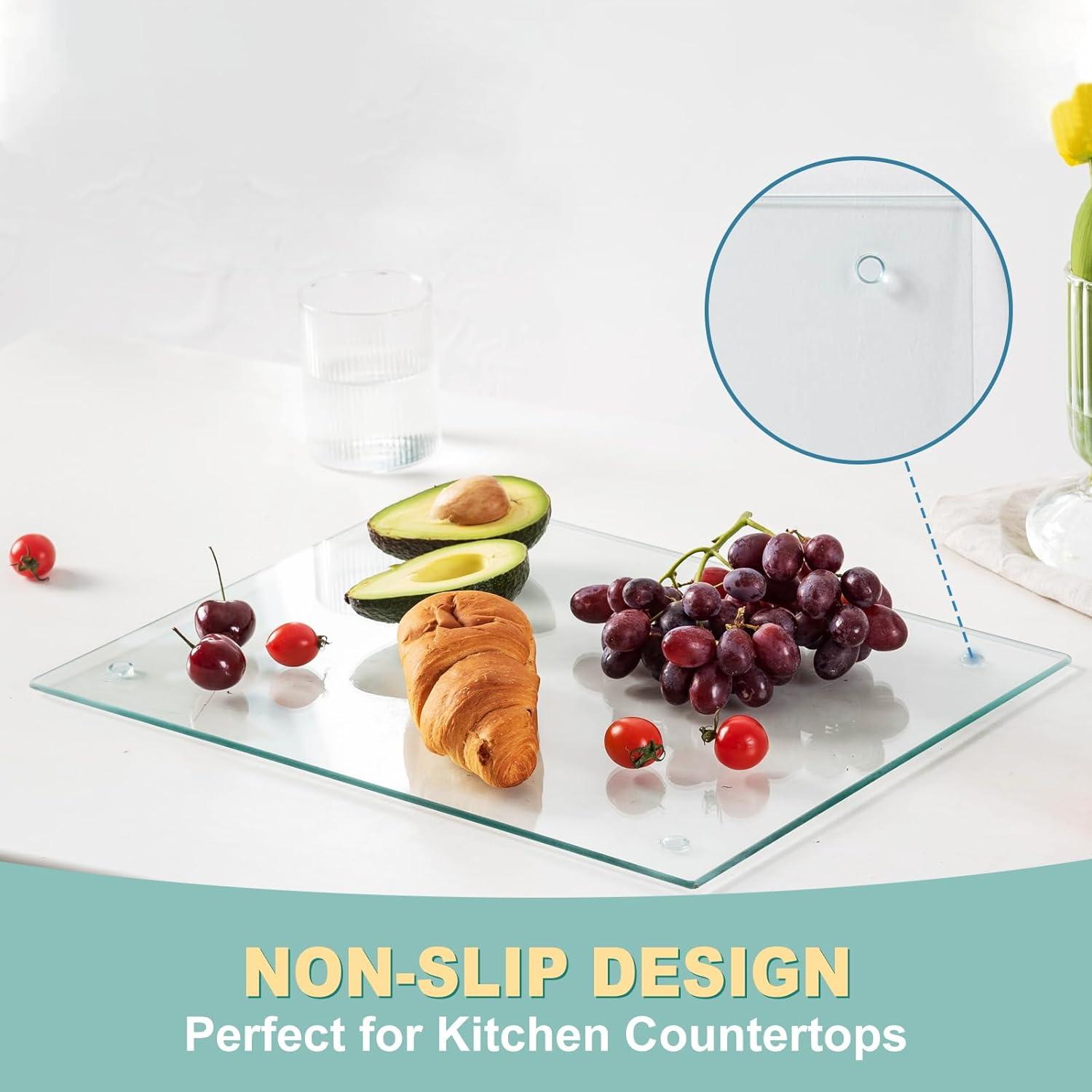 Tempered Glass Cutting Board for Kitchen, Clear Glass Board for Countertop, Heat Resistant, with Non-Slip Feet, 12x16" & 12x8" 2 Pcs Clear