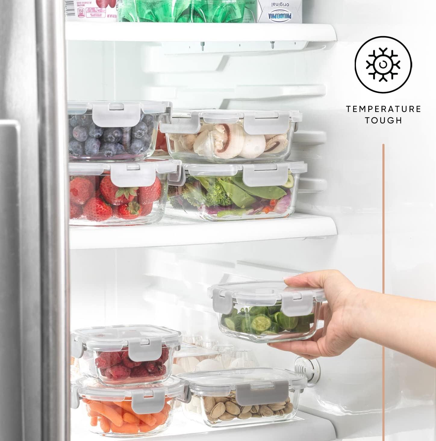 JoyJolt JoyJolt 24-Piece Glass Food Storage Container Set with Leakproof Lids, Light Grey (Set of 5)