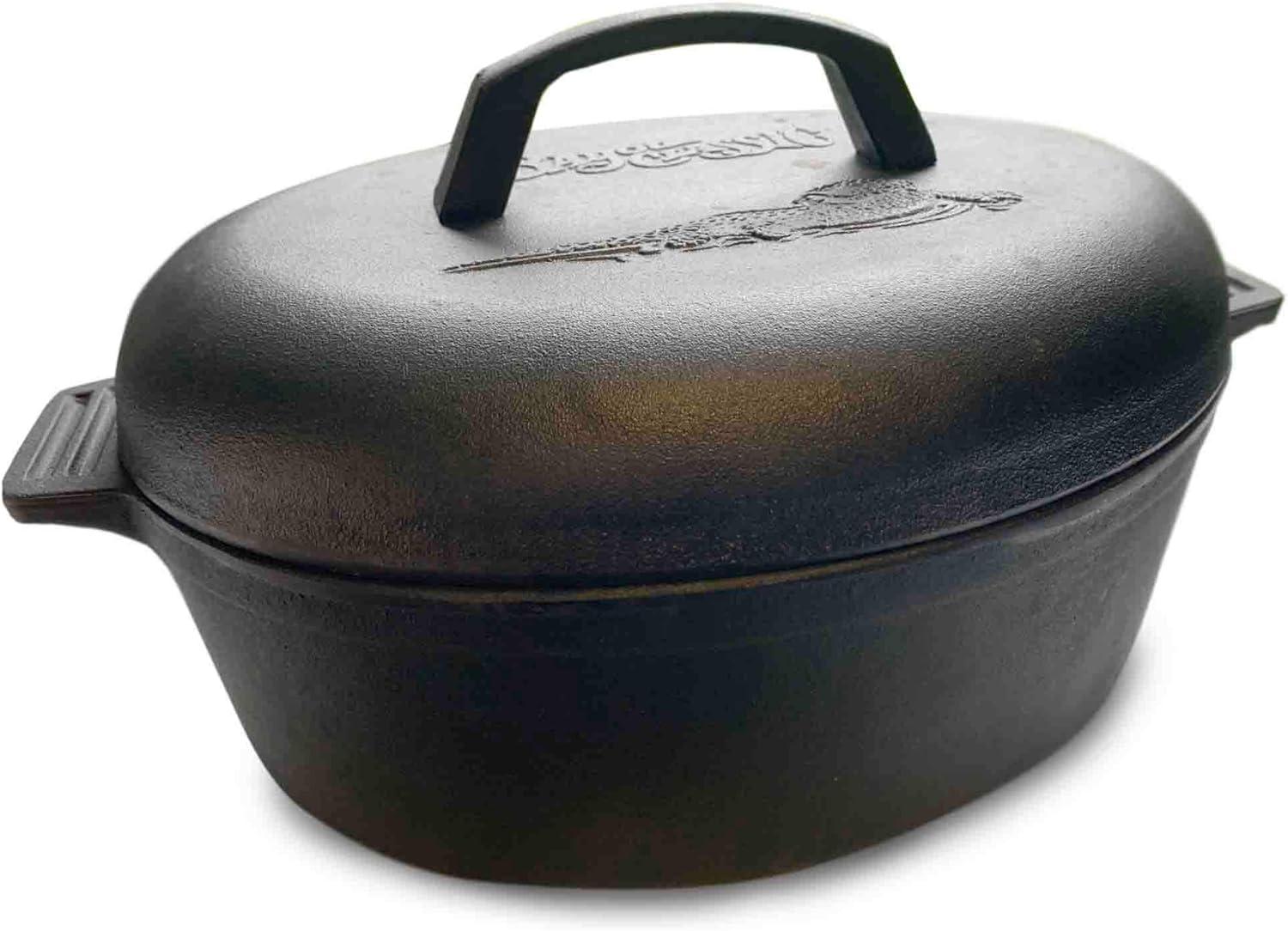 Bayou Classic 7415 6 Qt. Oval Cast Iron Roaster Pot with Lid and Handles