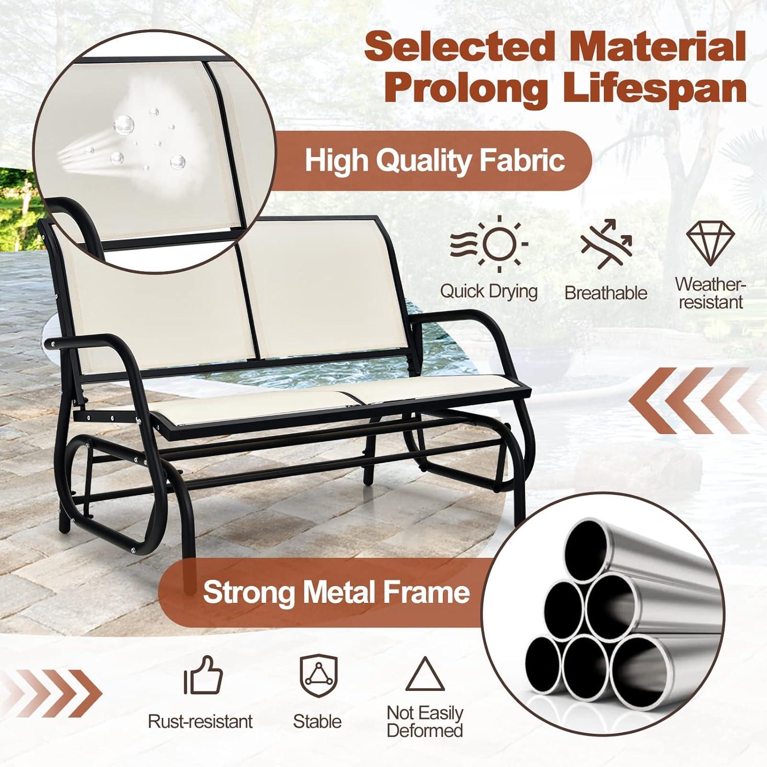 Costway Patio Swing Glider Bench Loveseat Rocking Chair Backyard Poolside Beige