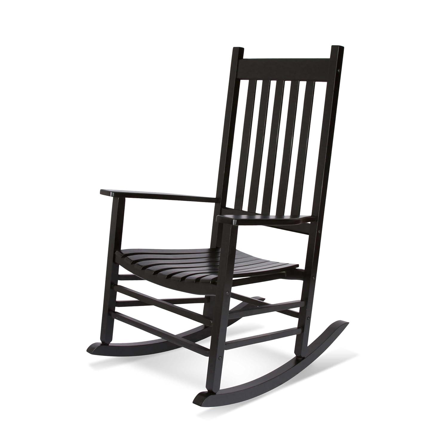 Shine Company Vermont Porch Rocker, High Back Wood Rocking Chair, Black