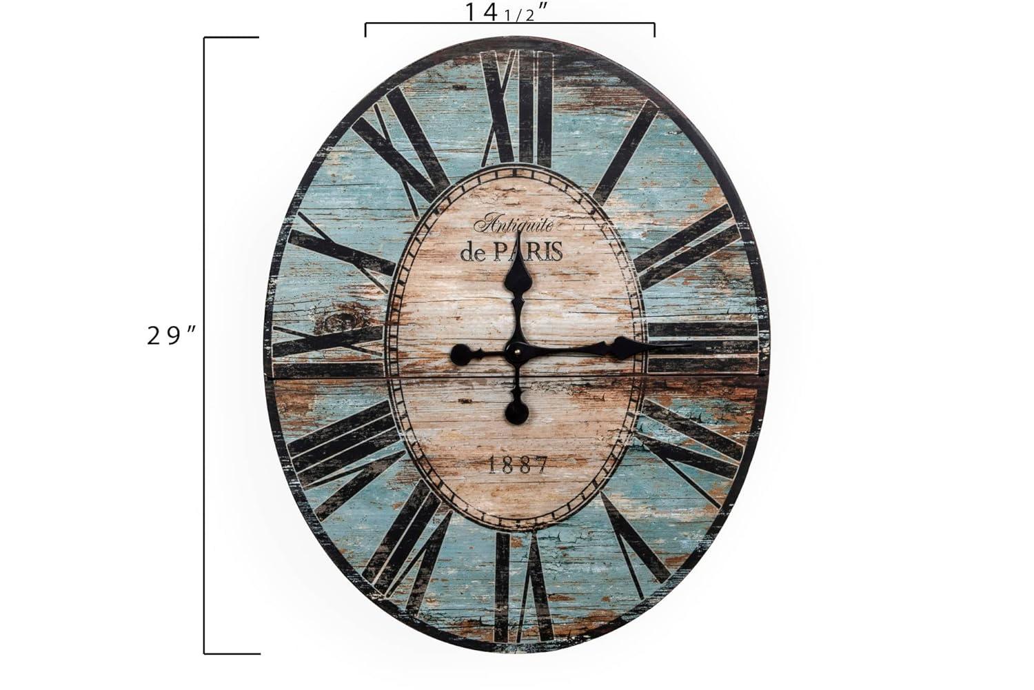 Woven Paths 29" Oval Turquoise Wood Wall Clock
