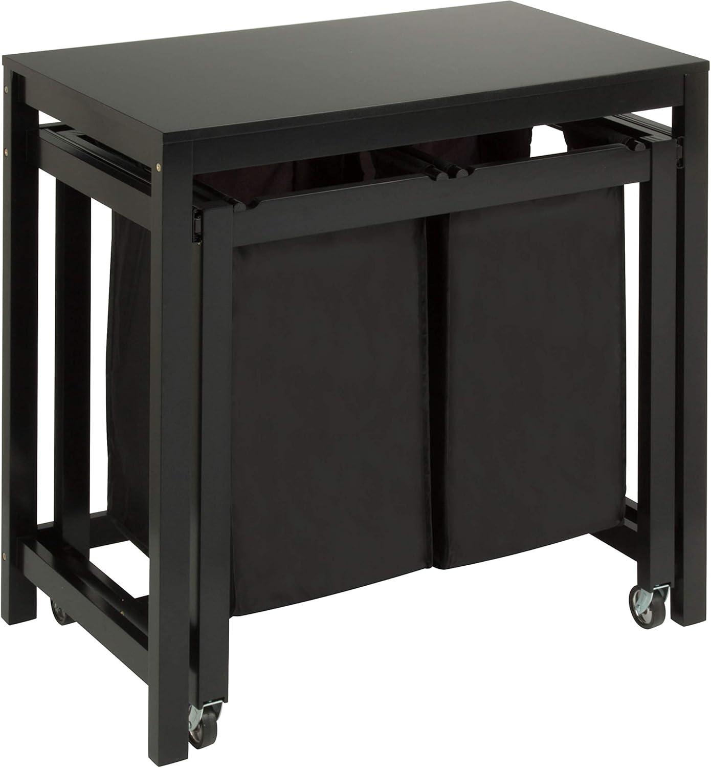 Black Double Sorter Folding Laundry Table with Removable Bags