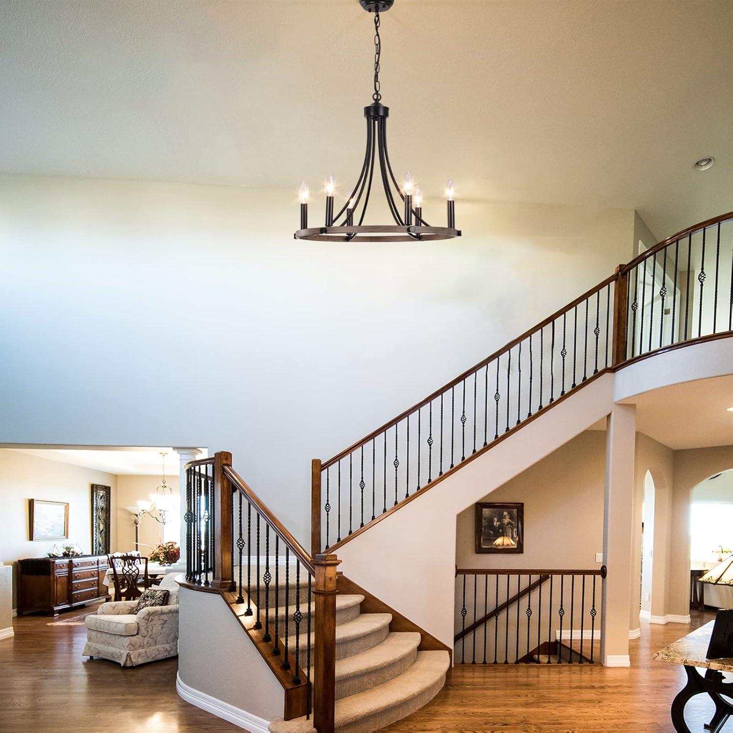 4-Light Black Modern Adjustable Height Light Fixture Wagon Wheel Chandelier