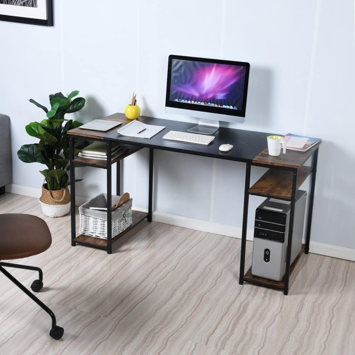 Rustic Brown and Black Wood Writing Desk with Shelves