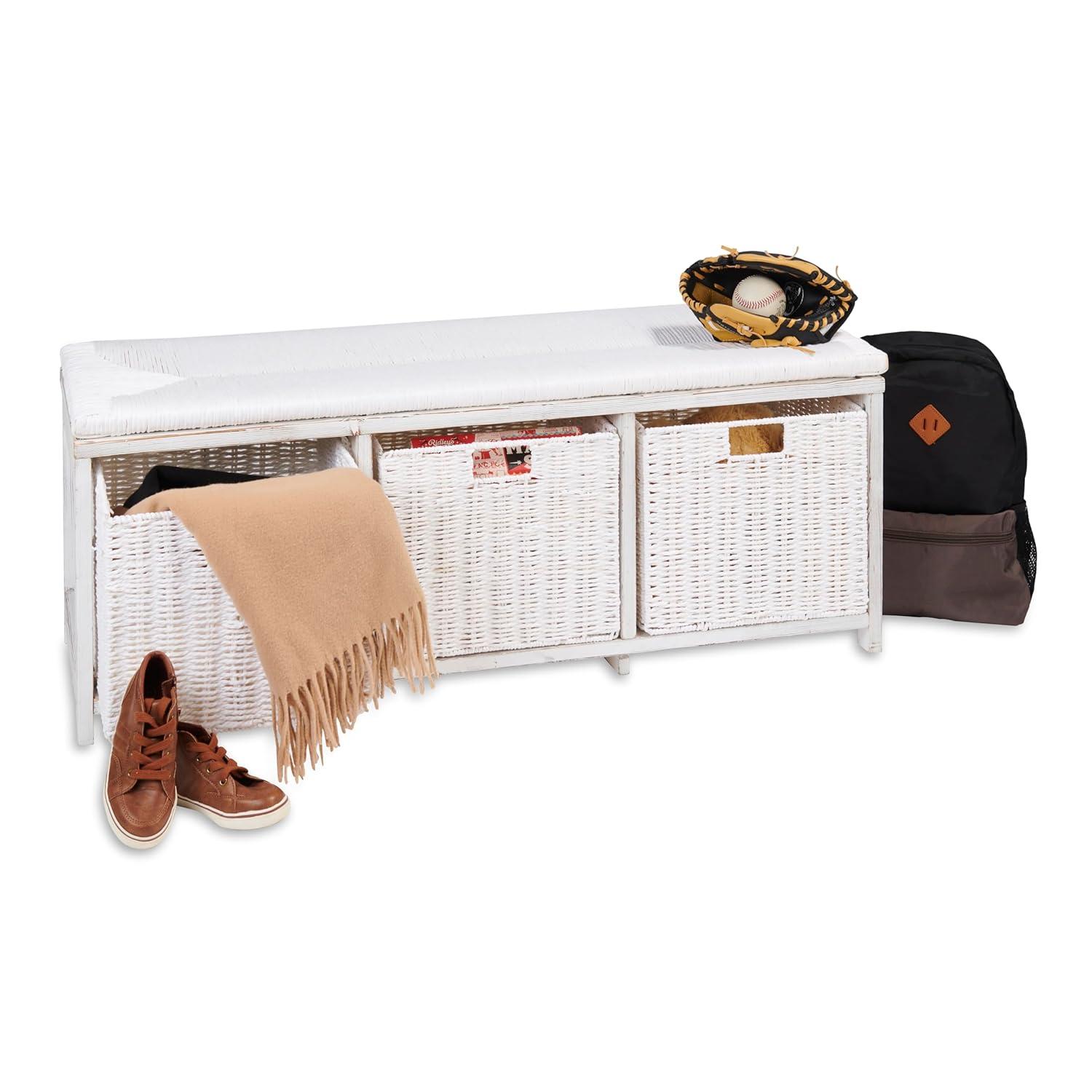 Sunside Sails Kid''s Storage Bench With Woven Top And Baskets