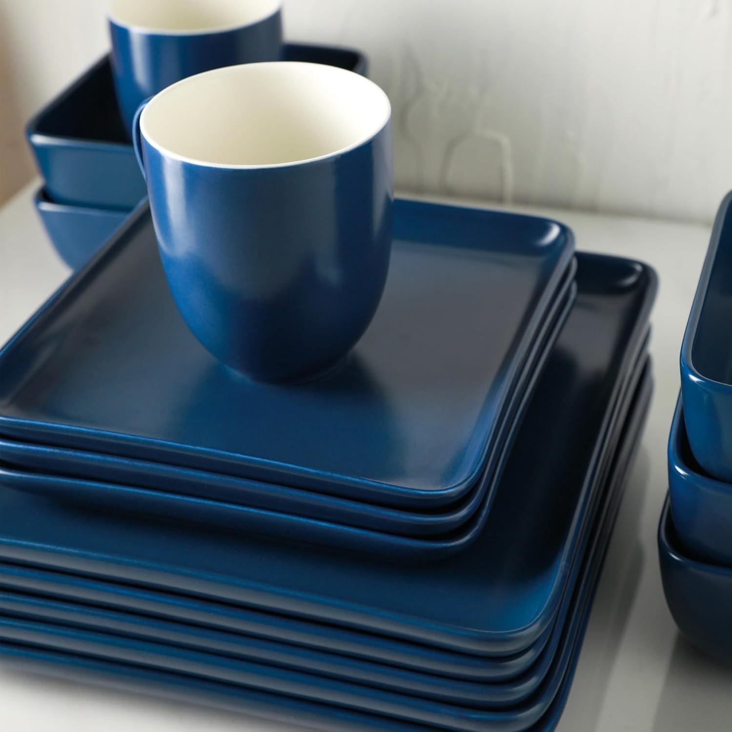 Stone Lain Amy 24-Piece Dinnerware Set Porcelain, Service For 6, Navy Blue