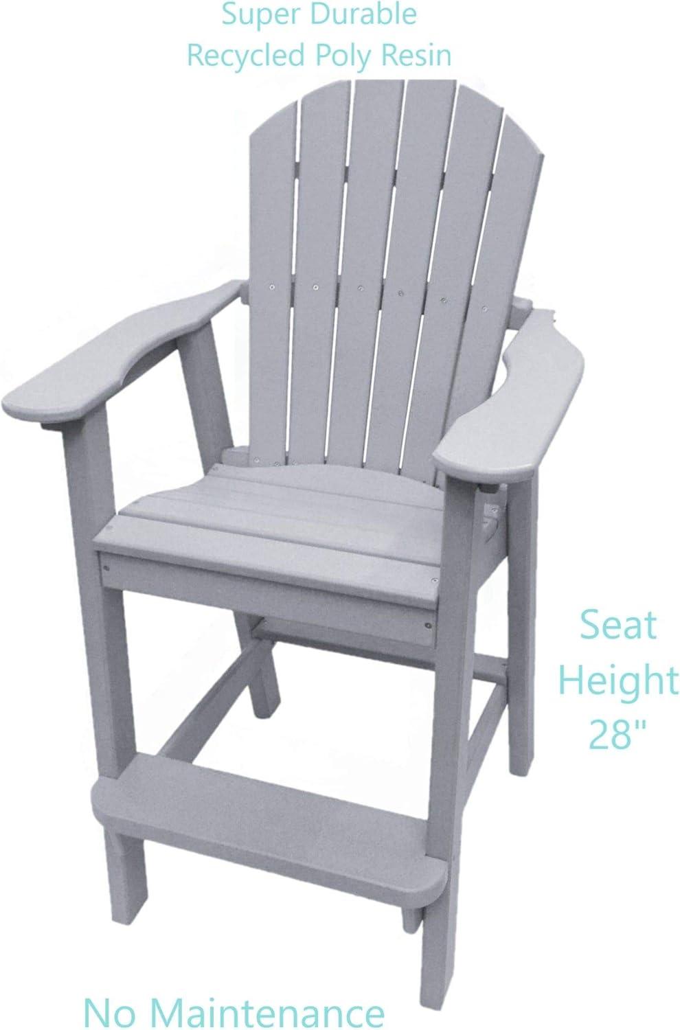 Phat Tommy Tall Adirondack Chair - HDPE Outdoor Furniture - Poly Adirondack Bar Stool - Heavy, Stress Free Furniture for Balcony, Deck, Patio, Front Porch, Grey