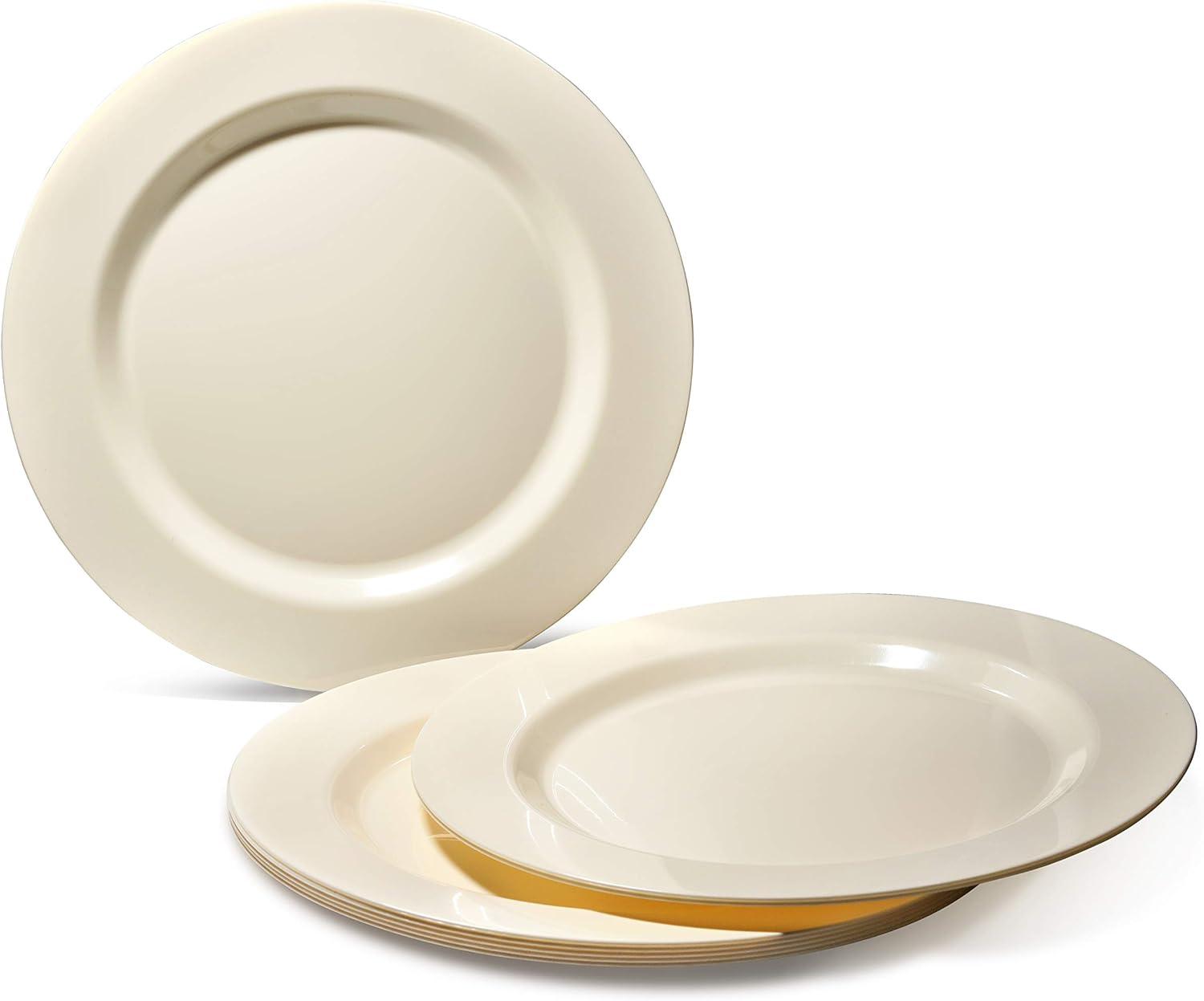 " OCCASIONS " 50 Plates Pack (25 Guests)-Heavyweight Wedding Party Disposable Plastic Plate Set -25 x 10.5'' Dinner + 25 x 7.5'' Salad/Dessert plates (Plain Ivory)