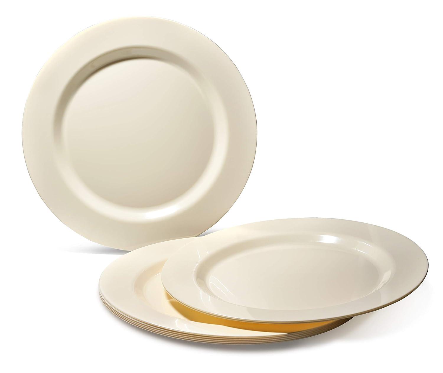 " OCCASIONS " 50 Plates Pack (25 Guests)-Heavyweight Wedding Party Disposable Plastic Plate Set -25 x 10.5'' Dinner + 25 x 7.5'' Salad/Dessert plates (Plain Ivory)