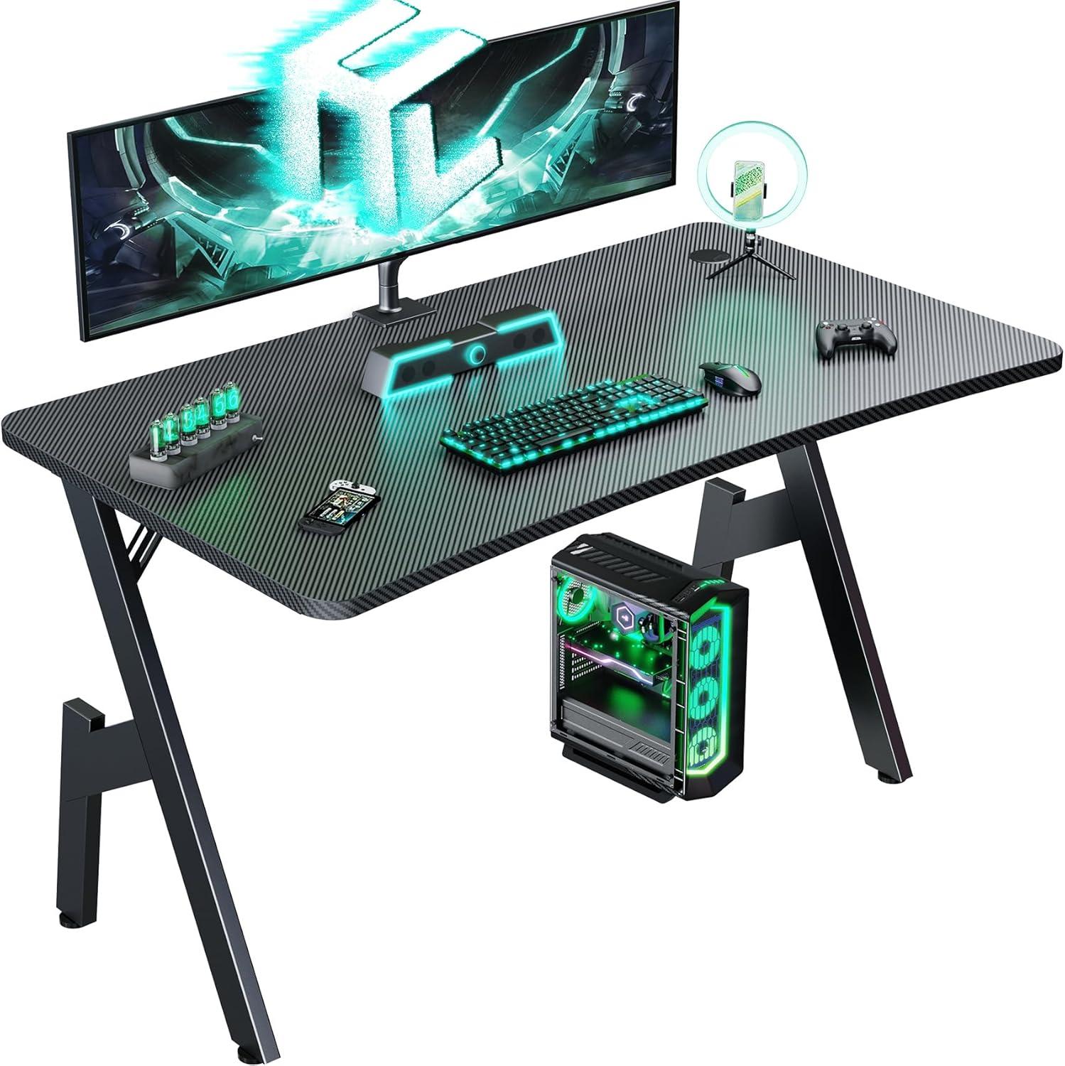 Wrought Studio™ Wrought Studio Gaming Desk With Carbon Fibre Surface- A Shaped Gamer Desk Computer Workstation Home Office Ergonomic PC Desk Simple Gaming Table Home Office Desks