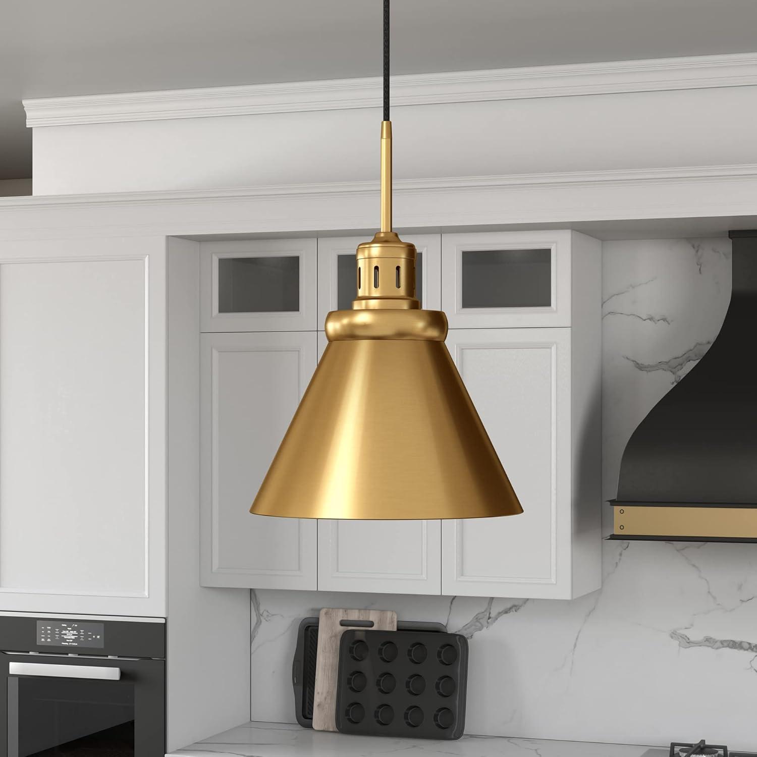 Evelyn&Zoe Industrial 12" Wide Brushed Brass Pendant