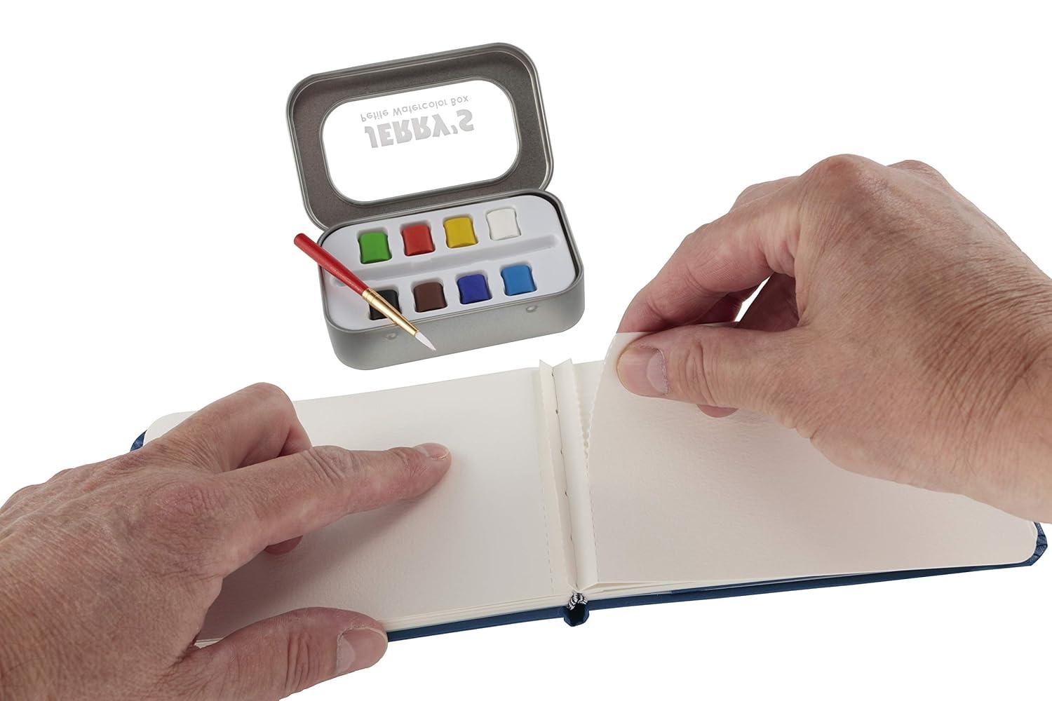 Jerry's Artarama Mini Watercolor Paint Set - Portable 8 Prime Colors Kit with Brush and Acid-Free Journal for Plein Air Painting(3.5" x 5.5"), Perfect for All Skill Levels