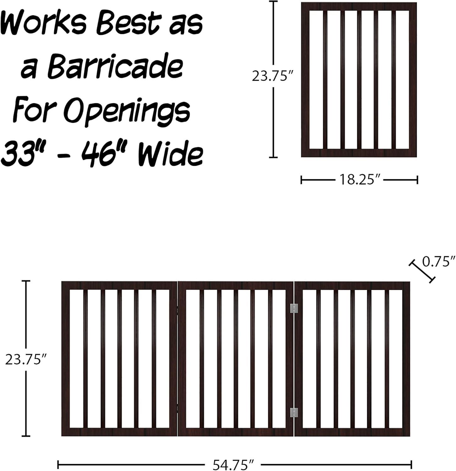 Indoor Pet Gate - 3-Panel Folding Dog Gate for Stairs or Doorways - 54x23.75-Inch Freestanding Pet Fence for Cats and Dogs by PETMAKER (Brown)