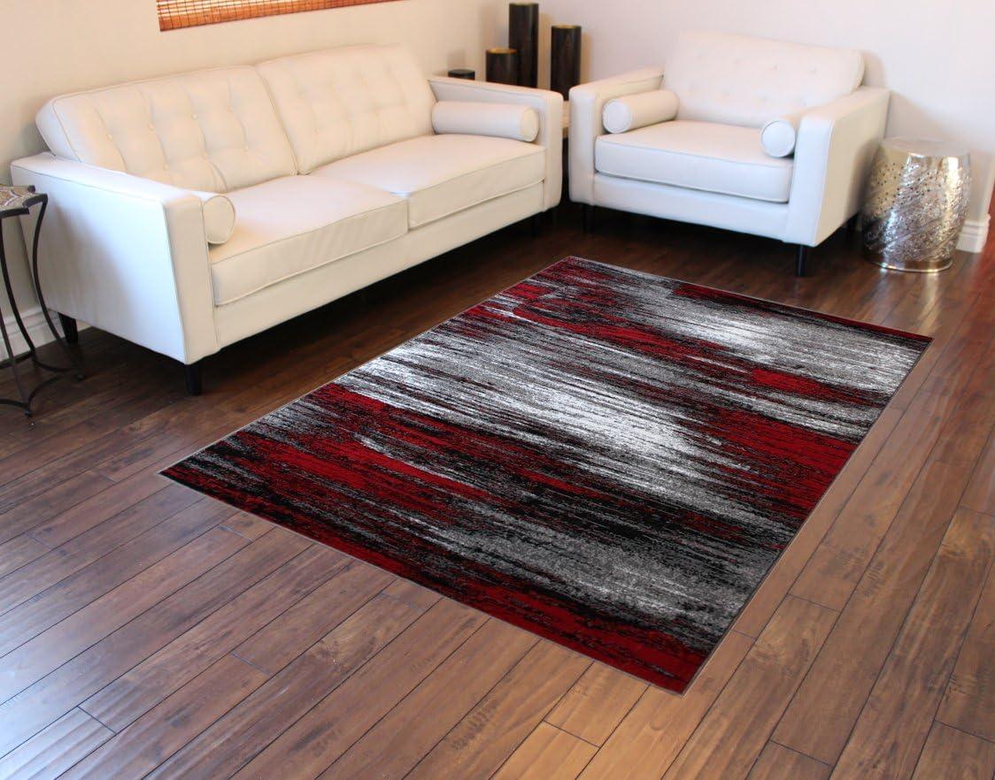 6' x 9' Red and Gray Ombre Synthetic Area Rug