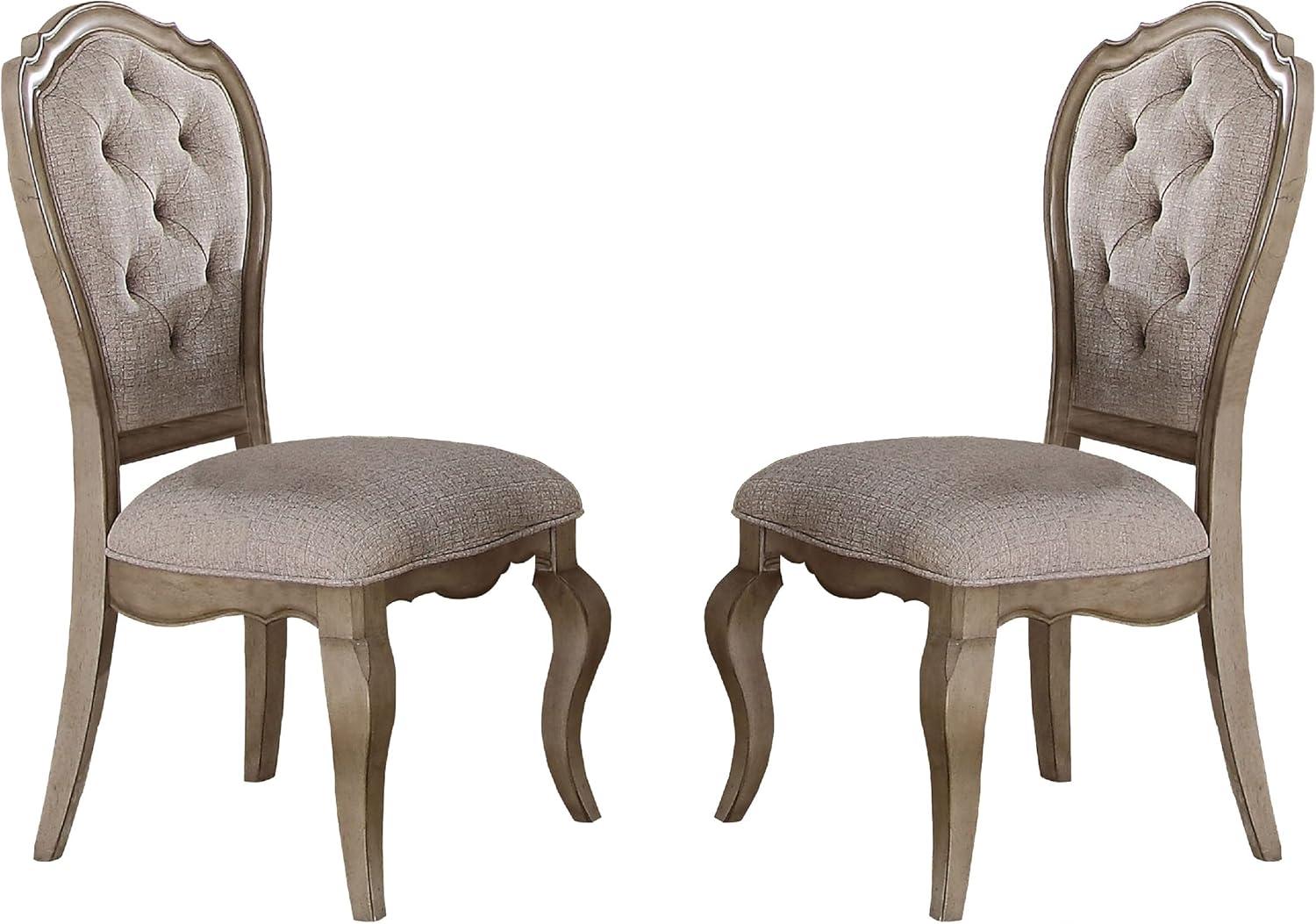 Button Tufted Upholstered Dining Side Chair Set of 2 Beige - Saltoro Sherpi