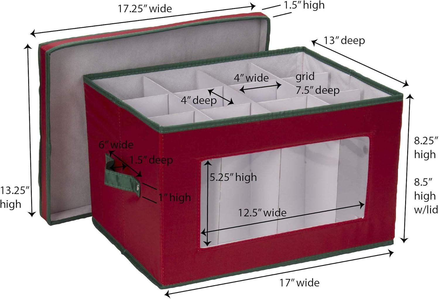 Red and Green Collapsible Holiday Stemware Storage Box with Lid