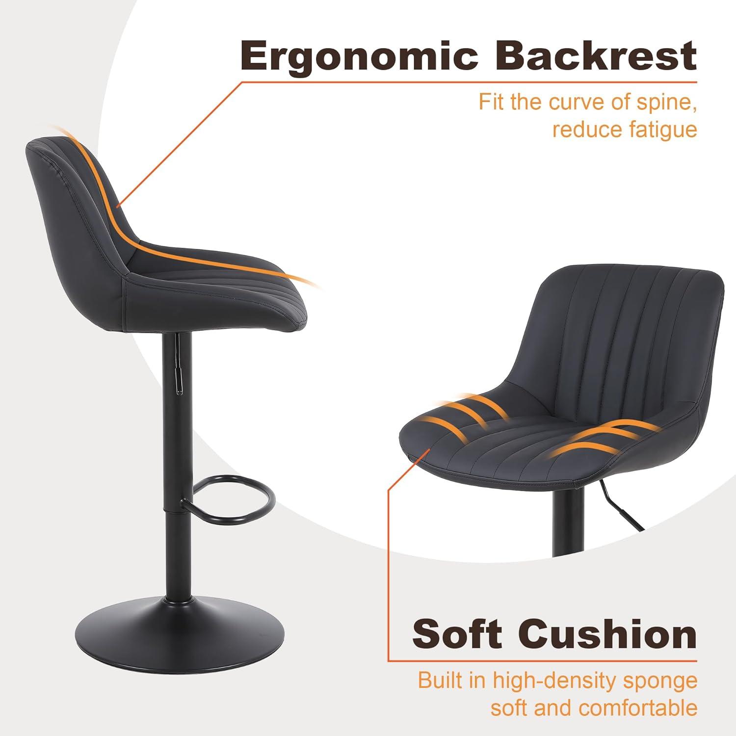 Corrigan Studio® Bar Stools Set of 3, Swivel Counter Height Barstools with Back, Adjustable PU Leather Bar Chairs, Modern Armless Kitchen Island Stool, Black