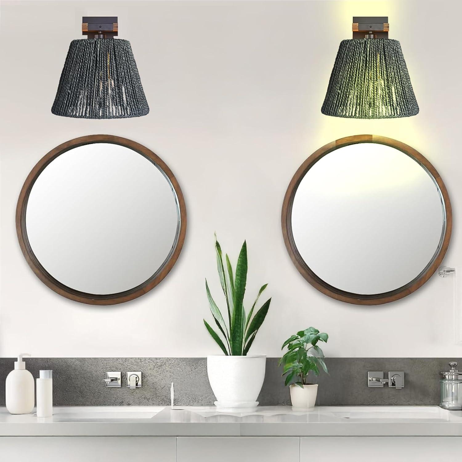 Bayou Breeze Bayou Breeze Farmhouse Water Hyacinth Drum Lamp Shades for Table Lamps, Wicker Pendant Light Shade Replacement, Rustic Light Fixture Cover, Woven Chandelier Replacement Shades for Living Room, Kitchen, Desk Decor, Spider Fitter