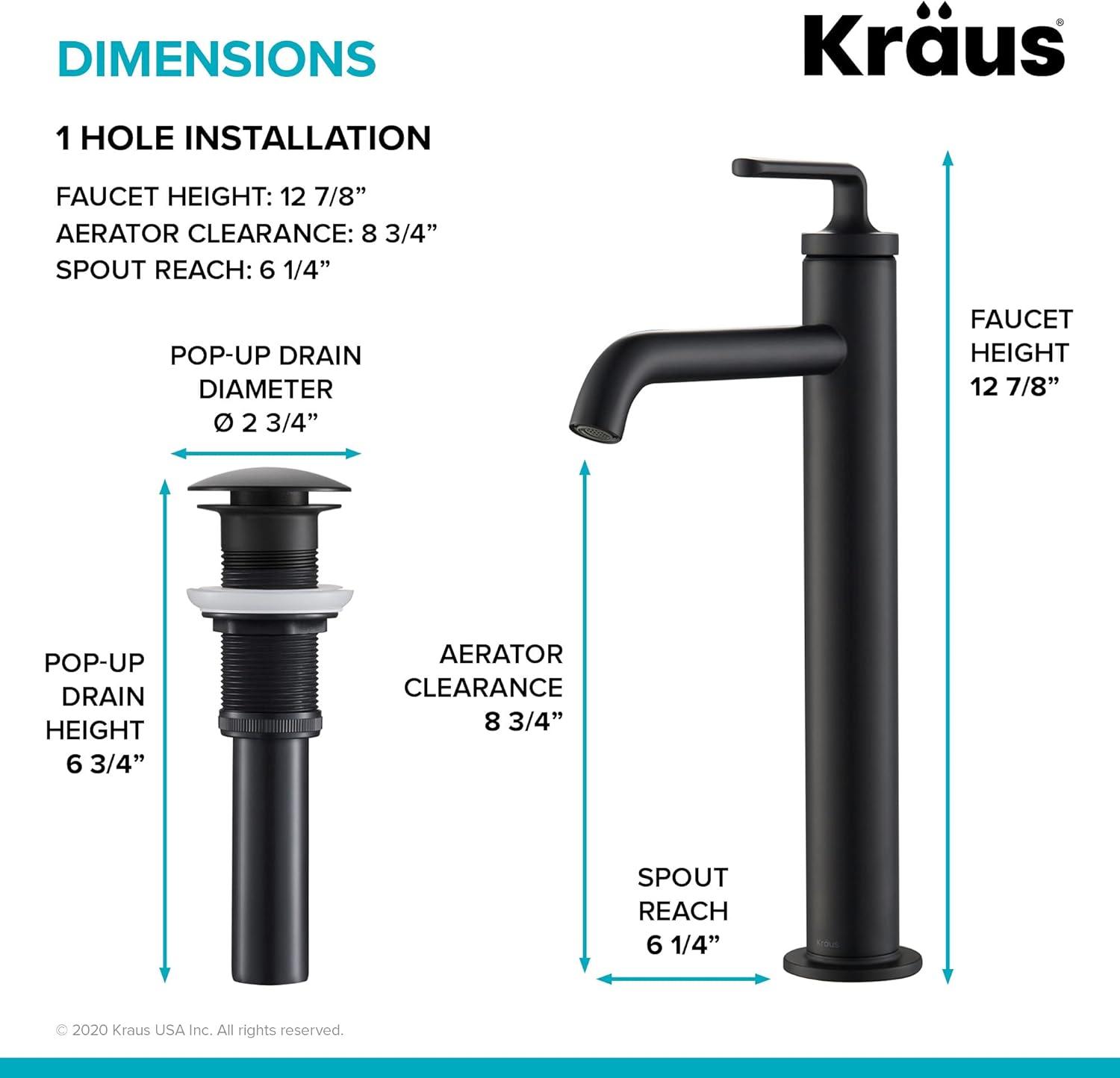 Ramus Single Handle Vessel Sink Bathroom Faucet with Drain Assembly