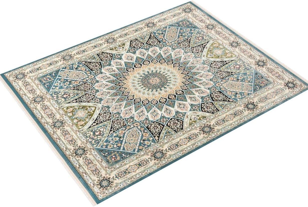 Blue Floral 8' x 10' Stain-Resistant Easy Care Rug